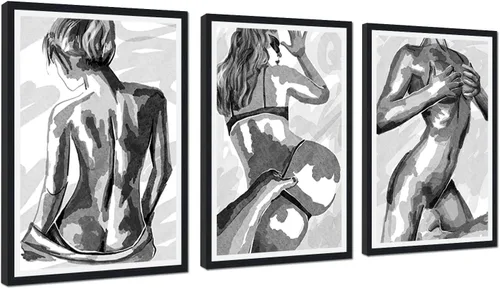 Miniatura 60 de Novatique 3 piezas de arte de pared sexy en blanco y negro para parejas desnudas, decoración de pared abstracta de amor para mujeres y hombres, arte