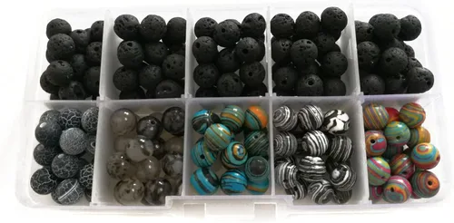 200 cuentas sueltas de piedra de lava negra y ágata con patrón de dragón, piedra envejecida, piedra malaquita, cuentas redondas volcánicas de 0.315