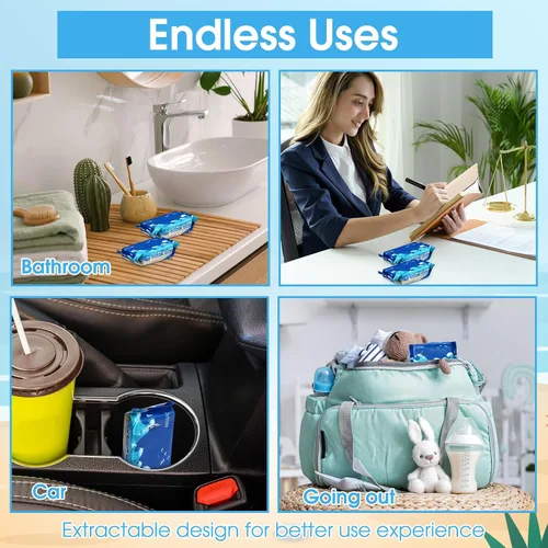 Miniatura 7 de Threlaco Paquete de 24 Total 192 Pcs Toallitas Húmedas Biodegradables de Tamaño de Viaje Respetuosas con la Piel para Manos con Extractos Naturales