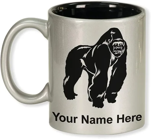 Miniatura 12 de LaserGram Taza de café redonda de cerámica de 11 oz, gorila, grabado personalizado incluido (blanco)