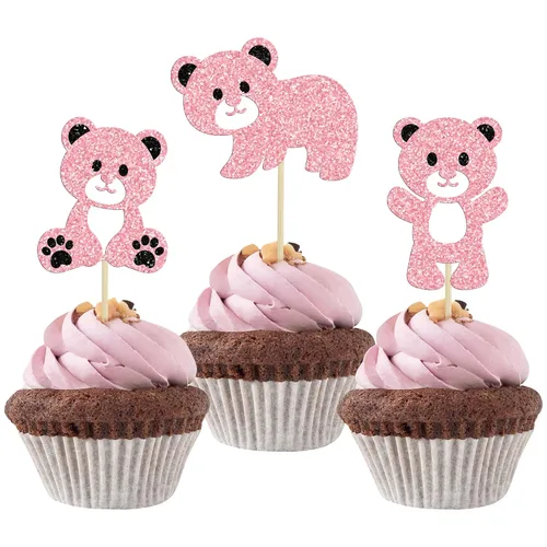 Miniatura 8 de Gyufise 24 piezas de decoración de fiesta de cumpleaños de oso para baby shower, We Can Bearly Wait Cupcake Toppers Decoración de mesa, accesorios