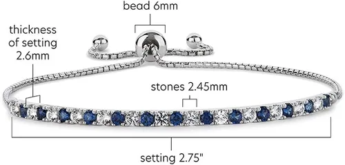 Miniatura 3 de Tirafina Gemstone and Lab-Created White Sapphire Adjustable Bolo Bracelet, Sterling Silver, Easy-On Easy-Off (6, 7 and 8 inch Wrist Size)