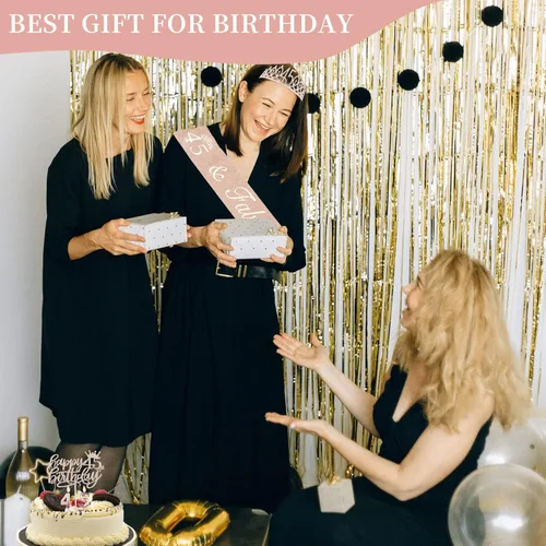 Miniatura 6 de Decoraciones de cumpleaños número 45 para mujeres, incluyendo banda de cumpleaños y tiara, decoración de pastel y velas, regalos de 45 años