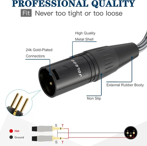 Miniatura 4 de JOLGOO XLR macho a doble 1/4" TS mono Y Splitter Cable de micrófono XLR macho a cable adaptador TS Y dual de 0.250 in, 3.3 pies