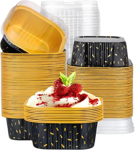 Miniatura 13 de EUSOAR - Moldes para pastel con tapas, 50 unidades de 300 ml/10 oz, moldes cuadrados desechables para cupcakes, recipientes de papel de aluminio