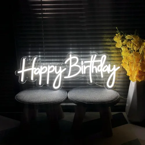 Miniatura 3 de Letrero de neón de feliz cumpleaños de 23.6 x 9.45 pulgadas, letrero de neón personalizado para fiesta, letrero de pared, decoración de dormitorio