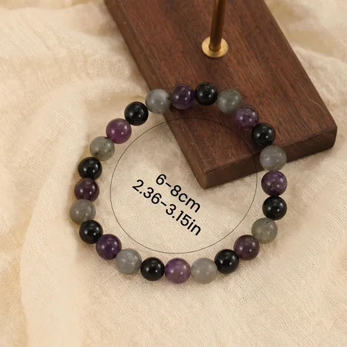 Miniatura 73 de Crystal Vibe Pulseras de cuentas de 0.315 in para mujeres y hombres, pulseras de cristal con piedras preciosas naturales, tamaño elástico ajustable