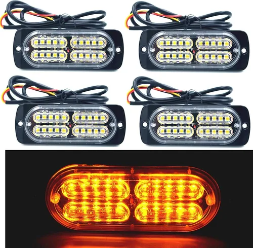 Barra de luz estroboscópica ámbar impermeable de 12-24 V, 20 LED, con 32 intermitentes diferentes para automóvil, camión, SUV, camioneta, 4 unidades