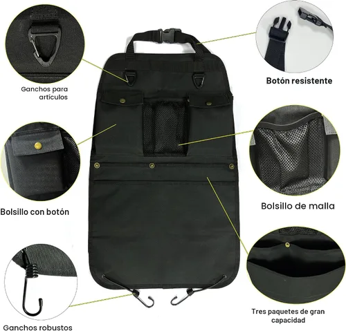 Miniatura 3 de Organizador de respaldo de asiento de coche negro con múltiples bolsillos y ganchos