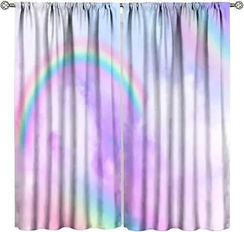 Miniatura 48 de Cortinas opacas abstractas de arco iris, pintura de color arcoíris con gotas, diseño gráfico creativo con bolsillo para barra, para sala de estar