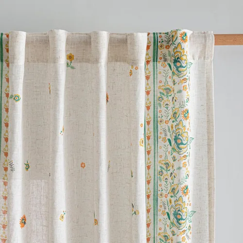 Miniatura 11 de MYSKY HOME Cortinas florales de cocina de 24 pulgadas, cortinas de lino con patrón de flores de granja, bolsillo para barra de filtro de luz aireado