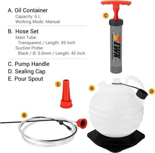Miniatura 2 de EWK Bomba extractora de aceite al vacío de 6L Extractor de fluidos Bomba de cambio de aceite y embudo de aceite flexible Herramienta de drenaje