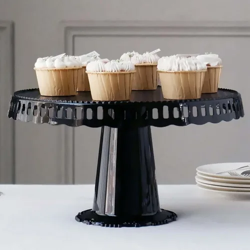 Miniatura 14 de Efavormart - Paquete de 2 elevadores de plástico transparente de 12 pulgadas con borde dorado para cupcakes y postres, soporte desechable para tartas