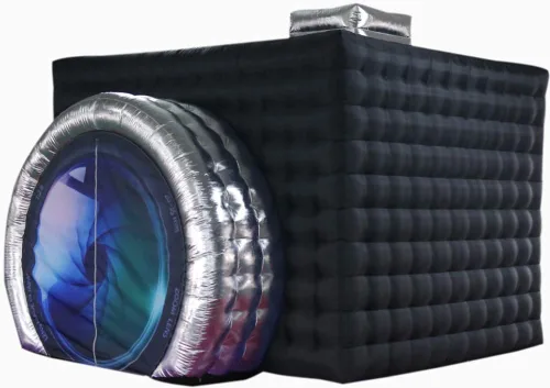 SAYOK Cabina de fotos inflable con luces, tienda de campaña portátil en forma de cámara con forma de cubo con soplador, 11.5 x 9.2 x 8.2 pies (negro