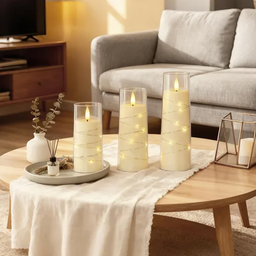 Miniatura 3 de Raycare Vela sin llama con temporizador remoto, 7 velas LED de acrílico parpadeantes con cuerda de estrella integrada para Navidad, boda, decoración