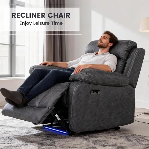 Miniatura 3 de Betsy Furniture Silla reclinable eléctrica de microfibra suave, luz LED, tipo C y cargador USB, reclinable gris humo 9052 (potencia, silla)
