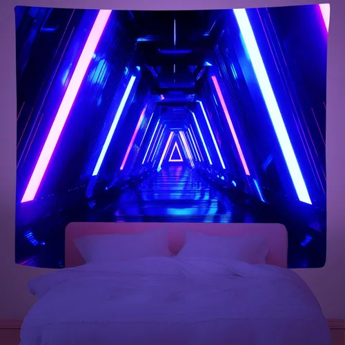 Miniatura 2 de QpaZynthy Tapiz de túnel de luz negra, tapiz de onda de vapor que brilla en la oscuridad, tapiz reactivo a los rayos UV, tapices de luz negra, neón