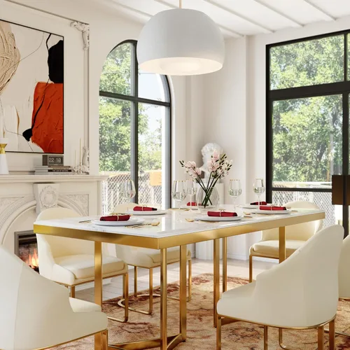 Miniatura 6 de POVISON Mesa de comedor de mármol para 6, mesa de comedor moderna de 71 pulgadas para cocina y comedor, mesa de mármol blanco de lujo con pedestal