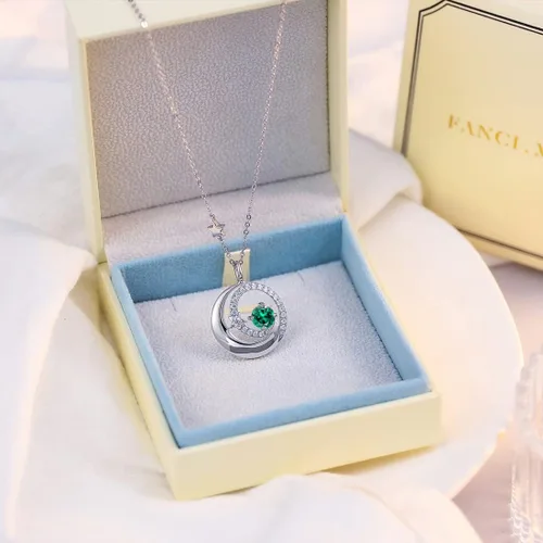 Miniatura 5 de FANCIME Collares de piedra natal para mujer, plata de ley 925, collar con colgante de luna y estrella, joyería fina, cumpleaños, aniversario, día