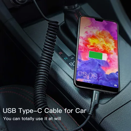 Miniatura 6 de Baseus Cable USB tipo C para automóvil, cable retráctil (3 pies) rizado USB A a USB-C, cable de carga rápida compatible con Samsung Galaxy S10 S9 S8