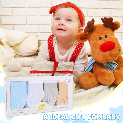 Miniatura 6 de 8 pares de calcetines de bebé con empuñaduras de algodón antideslizantes calcetines de caminar bonitos regalos para recién nacidos, niñas y niños