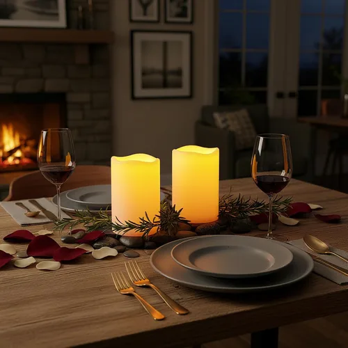 Miniatura 7 de Amagic Paquete de 2 velas eléctricas de plástico sin llama de 6 x 4 pulgadas para exteriores con control remoto y temporizador, velas falsas