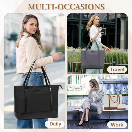 Miniatura 2 de VASCHY Bolsa de mano para laptop para mujer, grande de 15.6 pulgadas, bolsa para profesores, maletín para viajes, trabajo, negocios, oficina