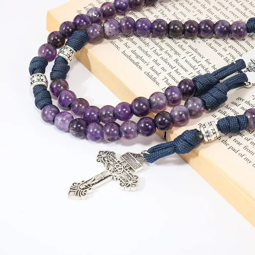 Miniatura 11 de Nazareth Store Rosario de cuerda de paracaídas de San Miguel, collar de rosario resistente y rosario de una década, cuentas de piedra natural