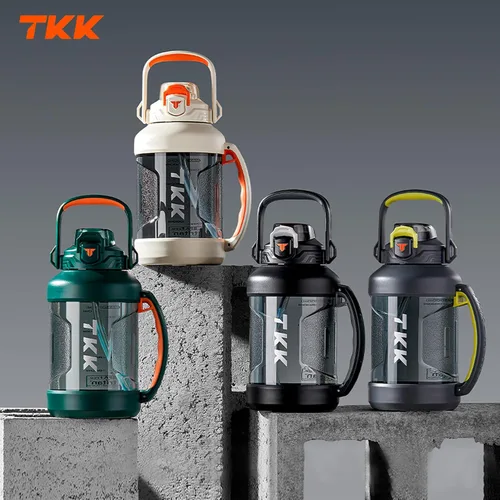 Miniatura 8 de TKK Botella deportiva de medio galón con popote y tapa 2 en 1, apta para lavavajillas, sin BPA, a prueba de fugas, botella de plástico Tritan