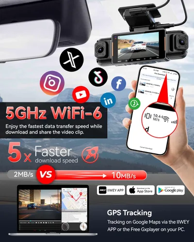 Miniatura 5 de Cámara de tablero N5 PRO 4K de 4 canales, vista panorámica de 360°, trasera e interior de 1080P, WiFi 5G 6 - hasta 10MB/s, GPS integrado, visión