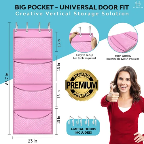 Miniatura 9 de Honeyera Almacenamiento para Animales de Peluche - Organizador sobre Puerta para Muñecos, Accesorios para Bebés y Juguetes de Felpa/Fácil Rosa
