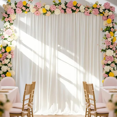 Miniatura 22 de Cortina de gasa de telón de fondo para boda de 9.8 pies por 10 pies, para decoración de escenario de fiesta o boda Blanco