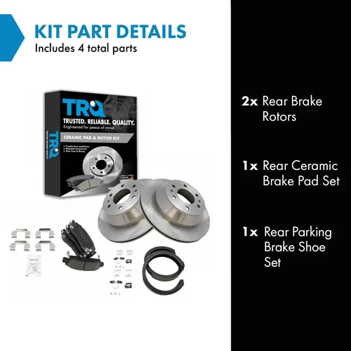 Miniatura 2 de TRQ Kit de pastillas de freno y rotor Posi trasero premium con zapatas de estacionamiento para camión GM SUV