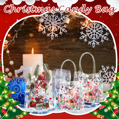 Miniatura 4 de Silkfly 50 bolsas de regalo transparentes de Navidad con asa, de plástico, reutilizables, de PVC, para compras, bodas, fiestas de cumpleaños