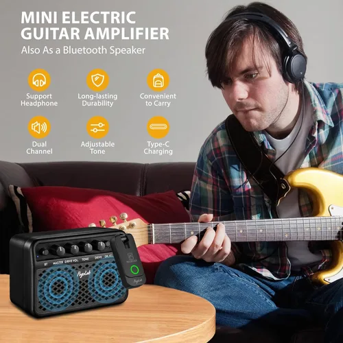 Miniatura 7 de POGOLAB Mini Amplificador de Guitarra, Amplificador Eléctrico Pequeño Portátil de 5W, Efectos Limpios y de Saturación de 2 Canales, Altavoz