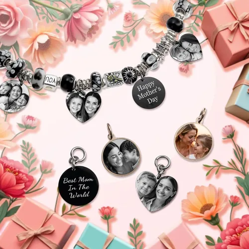 Miniatura 3 de Queenberry Foto personalizada y mensaje grabado colgante personalizado colgante colgante encanto cuentas para pulseras europeas