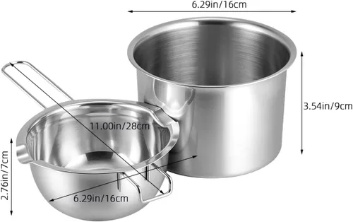 Miniatura 3 de Sewroro Olla de doble caldera, olla de acero inoxidable para chocolate, dulces, mantequilla, queso, jabón y cera, boquillas de vertido dobles, mango