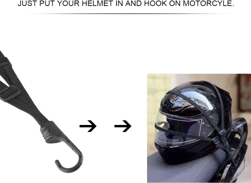Miniatura 5 de Watris Veiyi Cuerda para casco, 63cm/24.8" correa para casco de motocicleta, correa elástica retráctil negra para equipaje con ganchos