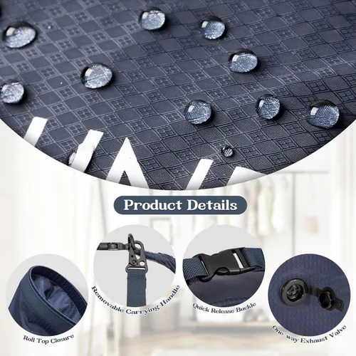 Miniatura 6 de Bolsa de lavandería de viaje, bolsa de viaje de compresión al vacío, bolsa de viaje, impermeable, húmedo/seco, ahorro de espacio, bolsa de Azul