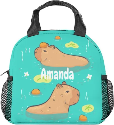 Miniatura 13 de Lonchera para niñas y niños, reutilizable, plegable, aislada, con asa, pequeña, azul, con estampado de animales, ideal para la escuela, picnic