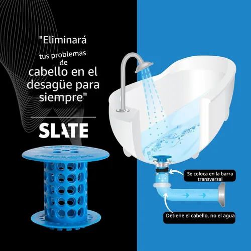 Miniatura 4 de TubShroom Colador Captador de Cabello para Desagüe de Bañera, Azul – Protector de Desagüe y Captador de Cabello para Desagües de Baño, Se Adapta a