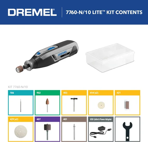 Miniatura 3 de Dremel Lite 7760 N/10 - Herramienta rotatoria inalámbrica de iones de litio de 4V, kit multipropósito de velocidad variable, carga USB, cambios