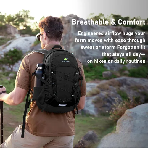 Miniatura 5 de N NEVO RHINO Mochila de senderismo 20L resistente al agua, mochila de día ligera para viajes, mochila pequeña para hombres y mujeres Negro