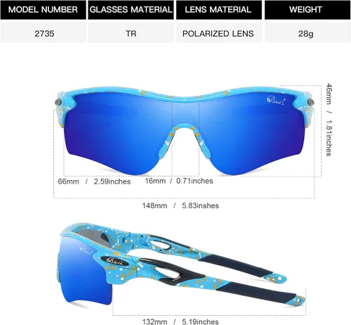 Miniatura 2 de Bevi Lentes de sol deportivos polarizados TR90, marco duradero y ultraligero para hombres y mujeres, béisbol, correr, ciclismo, golf