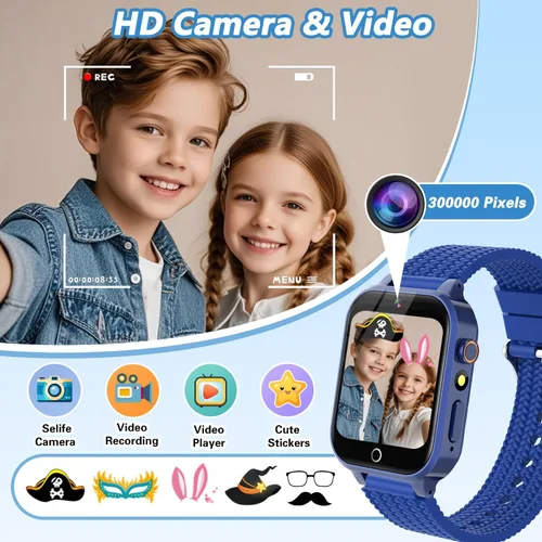 Miniatura 6 de Reloj inteligente para niños, regalo para niños de 3 a 12 años, 2 protectores de pantalla, 26 juegos de rompecabezas, cámara HD, video, reproductor