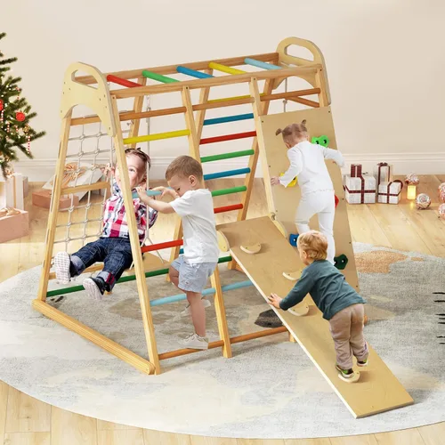 Miniatura 2 de INFANS Gimnasio de la selva para interiores, juego de escalada para interiores Montessori de 8 en 1 para niños, juego de madera para escaladores