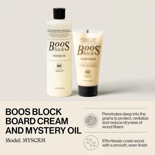 Miniatura 2 de John Boos Juego de cuidado de 2 piezas, Mystery Oil de 16 oz y Board Cream de 5 oz - Fórmula de mantenimiento totalmente natural para bloques
