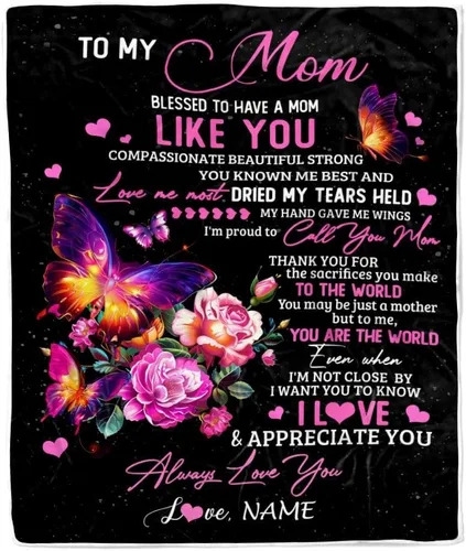 Miniatura 13 de Manta de vellón personalizada con texto en inglés «To My Mom», diseño de girasol de hija e hijo, carta de amor con texto en inglés «You are the