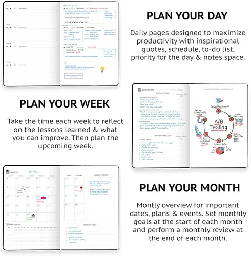 Miniatura 4 de Wyze Planner Agenda diaria sin fecha, organizador de productividad B5 de 1 año con dos páginas semanales, establecimiento de objetivos, seguimiento