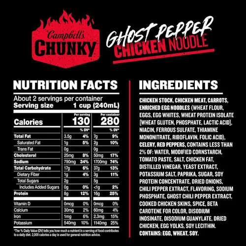 Miniatura 2 de Sopa Campbell's Chunky de fideos de pollo con pimiento fantasma, lata de 18.6 oz (paquete de 12)